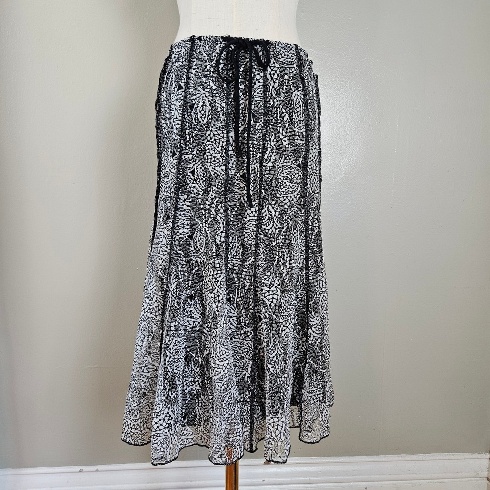 Witchy Lace Overlay Knee Length Paneled Skirt Sz M Black White - Picture 10 of 10